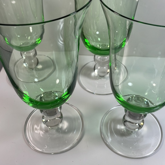 Set of 4 clear green Bohemian crystal glass footed goblets glasses bubble foot - Picture 7 of 8